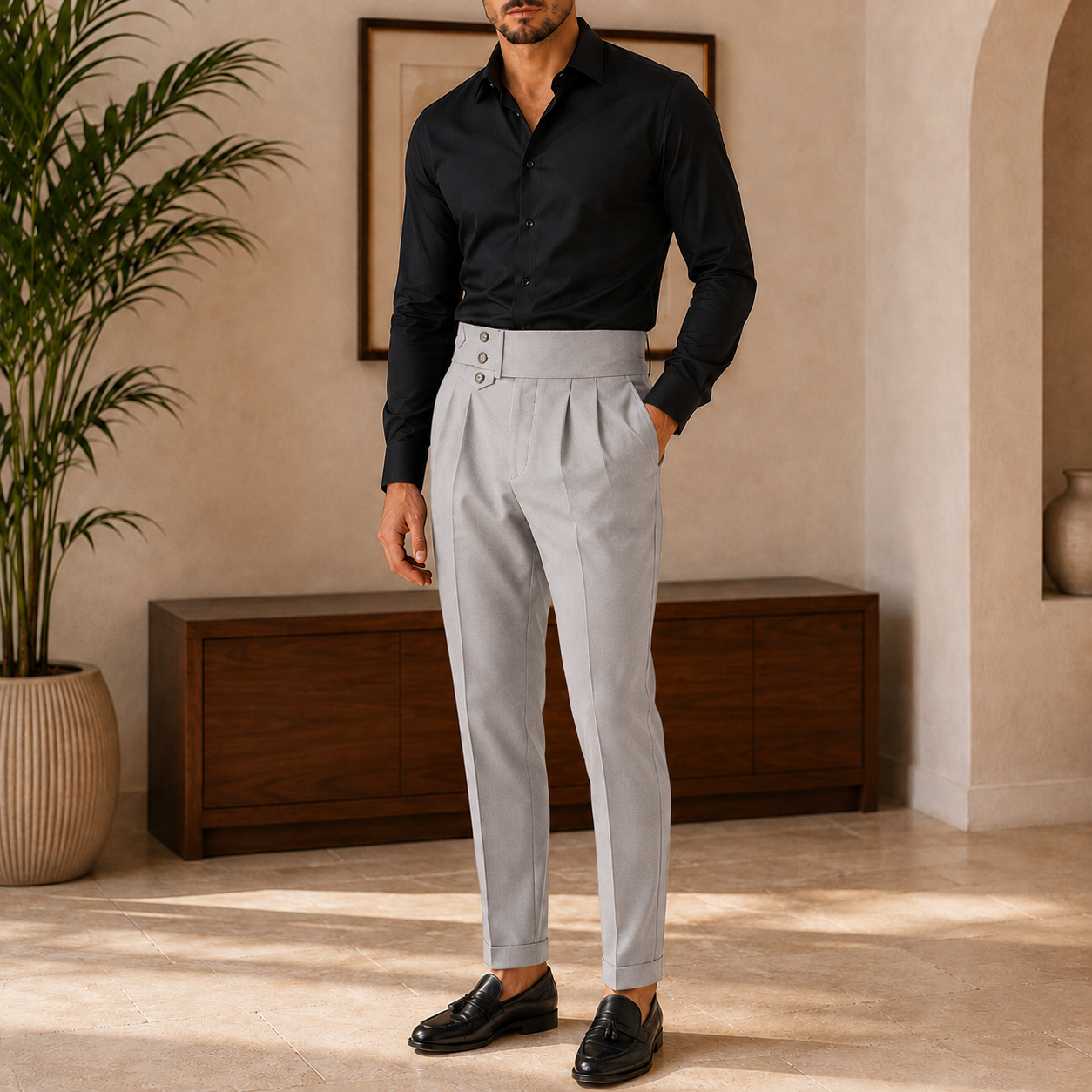 The Riviera Trouser - High-waist drape in a washed cotton-blend with a clean straight line