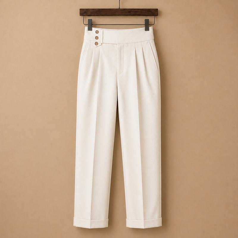 High waist, straight with a taper.
