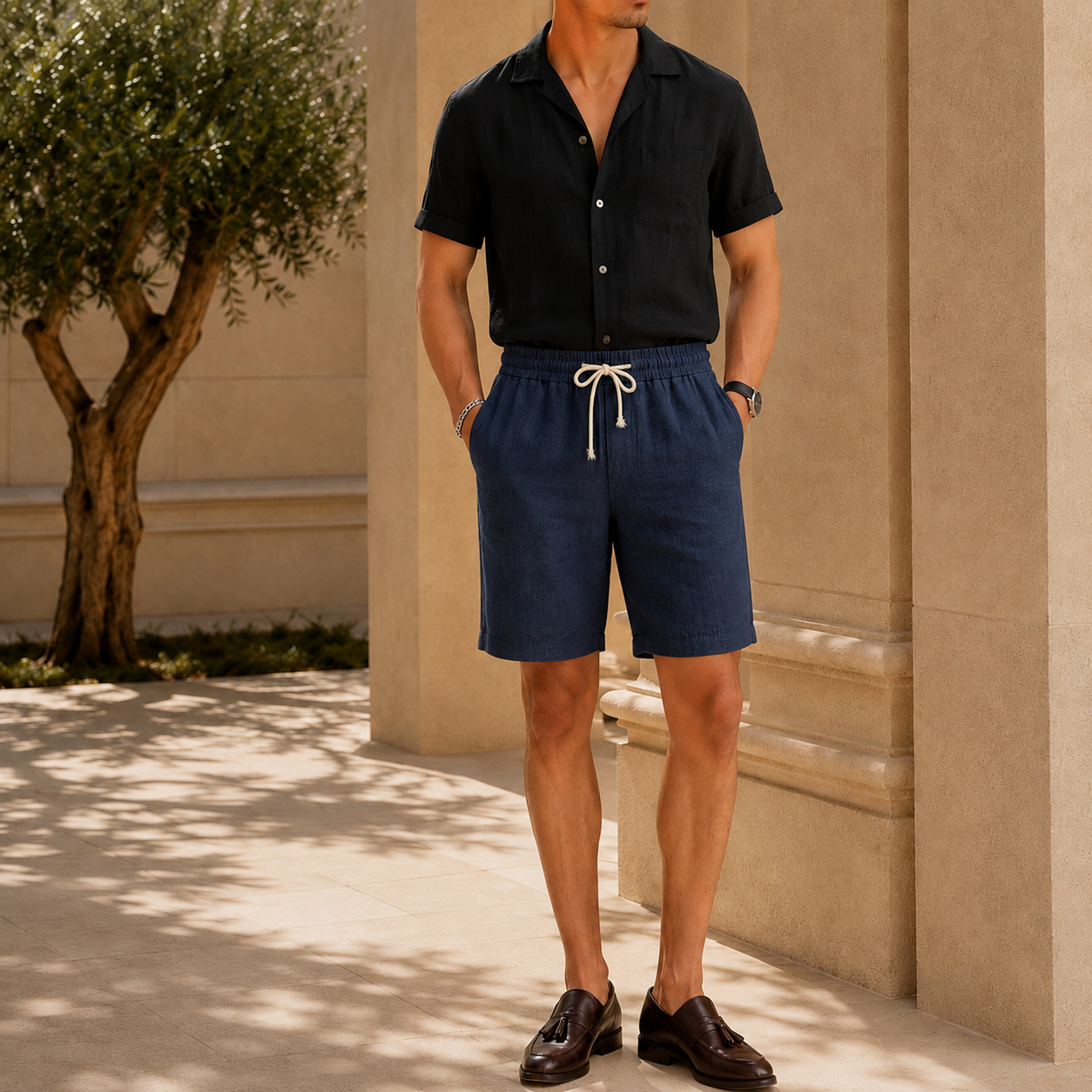 The Positano Short - Linen-blend drawstring short built for warm-weather ease