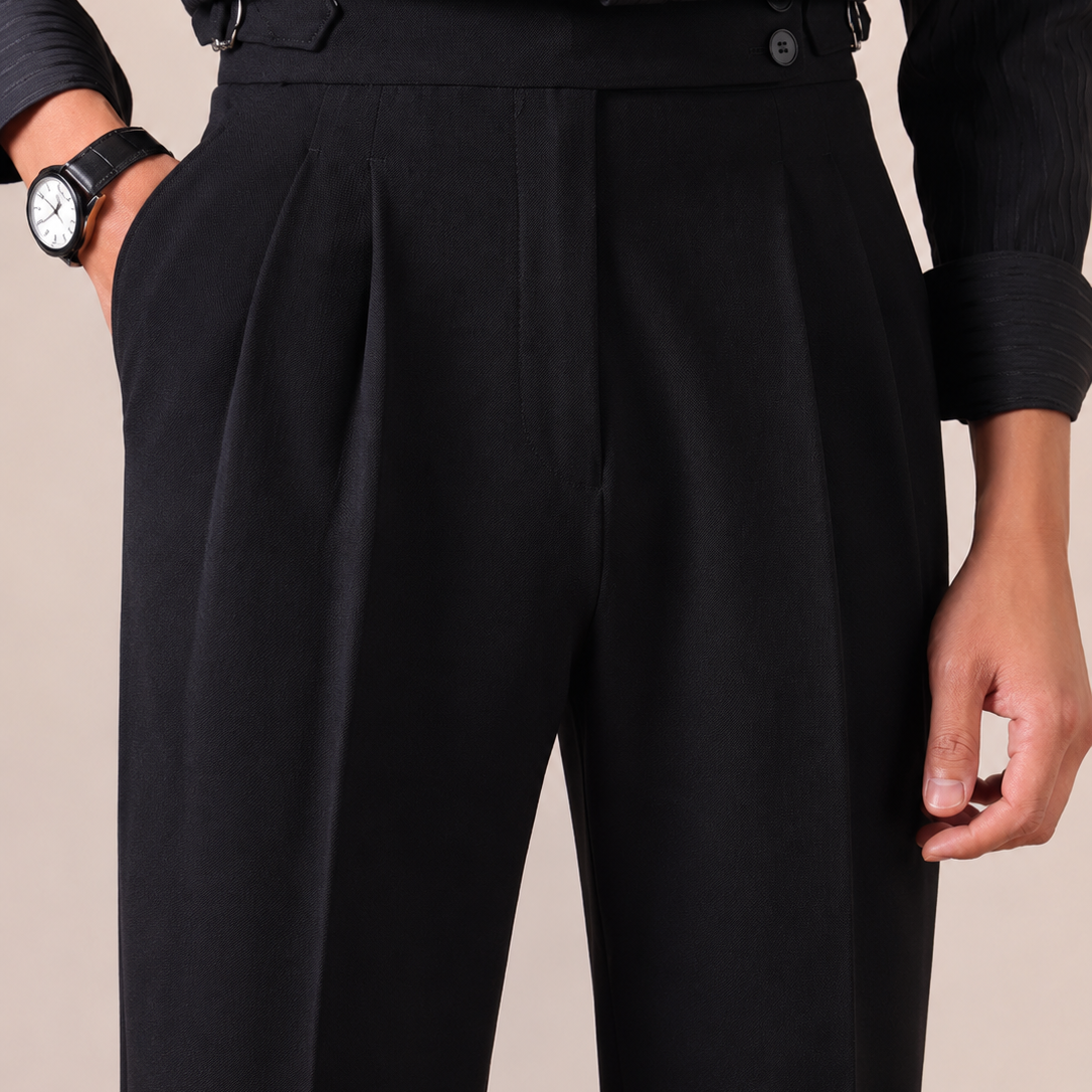 The Napoli Trouser - Neapolitan-inspired tailoring with a side-buckle waist and wrinkle-resistant finish