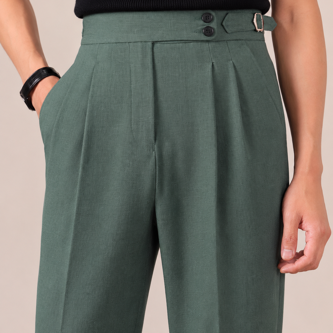 The Napoli Trouser - Neapolitan-inspired tailoring with a side-buckle waist and wrinkle-resistant finish