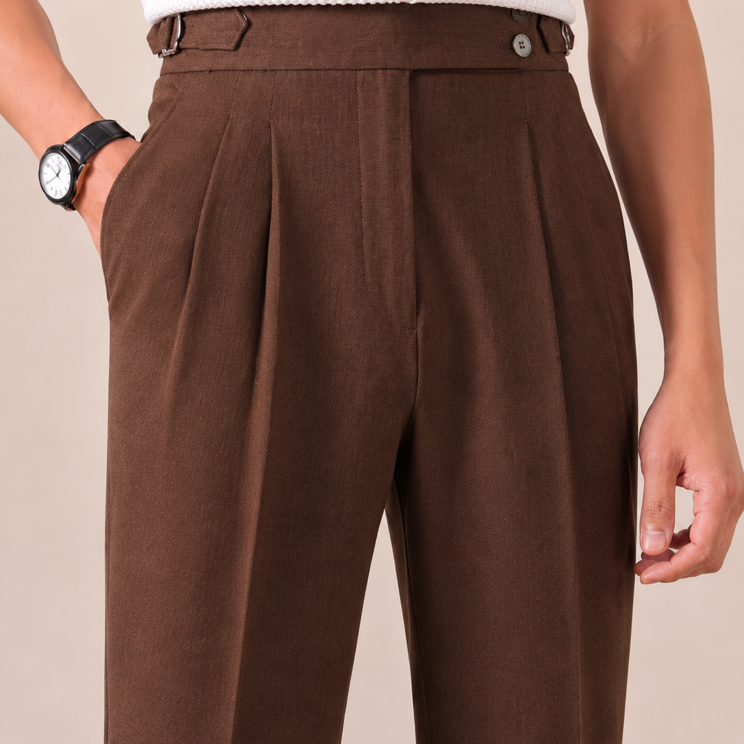 The Napoli Trouser - Neapolitan-inspired tailoring with a side-buckle waist and wrinkle-resistant finish