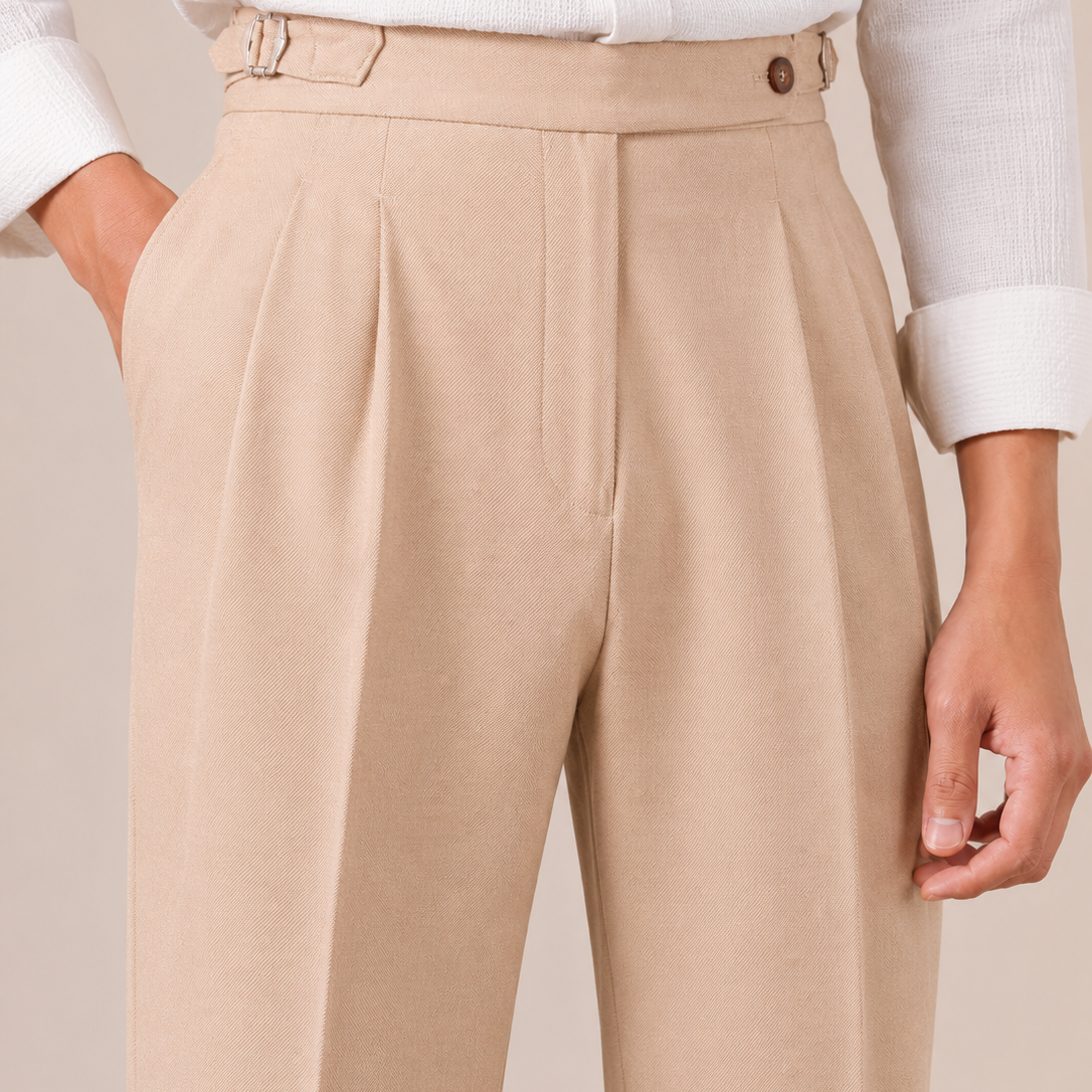 The Napoli Trouser - Neapolitan-inspired tailoring with a side-buckle waist and wrinkle-resistant finish