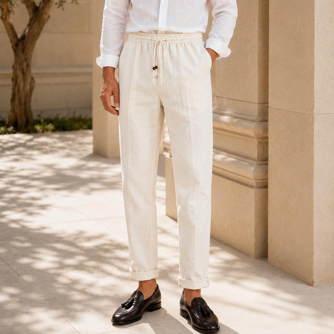 The Positano Trouser - Men's Linen Drawstring Trousers | BEARING