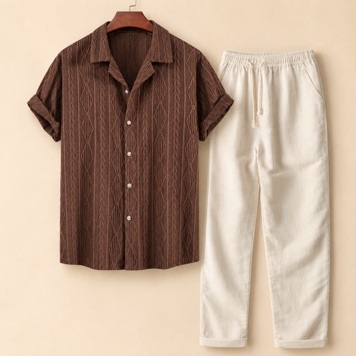 The Havana Set - Printed short-sleeve lapel shirt with matching trousers
