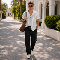 The Amalfi Set - Striped bamboo-blend shirt with matching drawstring trousers 5