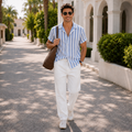 The Amalfi Set - Striped bamboo-blend shirt with matching drawstring trousers