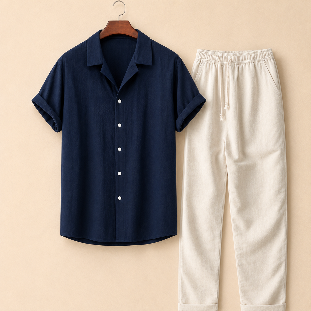 The Amalfi Set - Striped bamboo-blend shirt with matching drawstring trousers