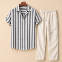 The Amalfi Set - Striped bamboo-blend shirt with matching drawstring trousers 4