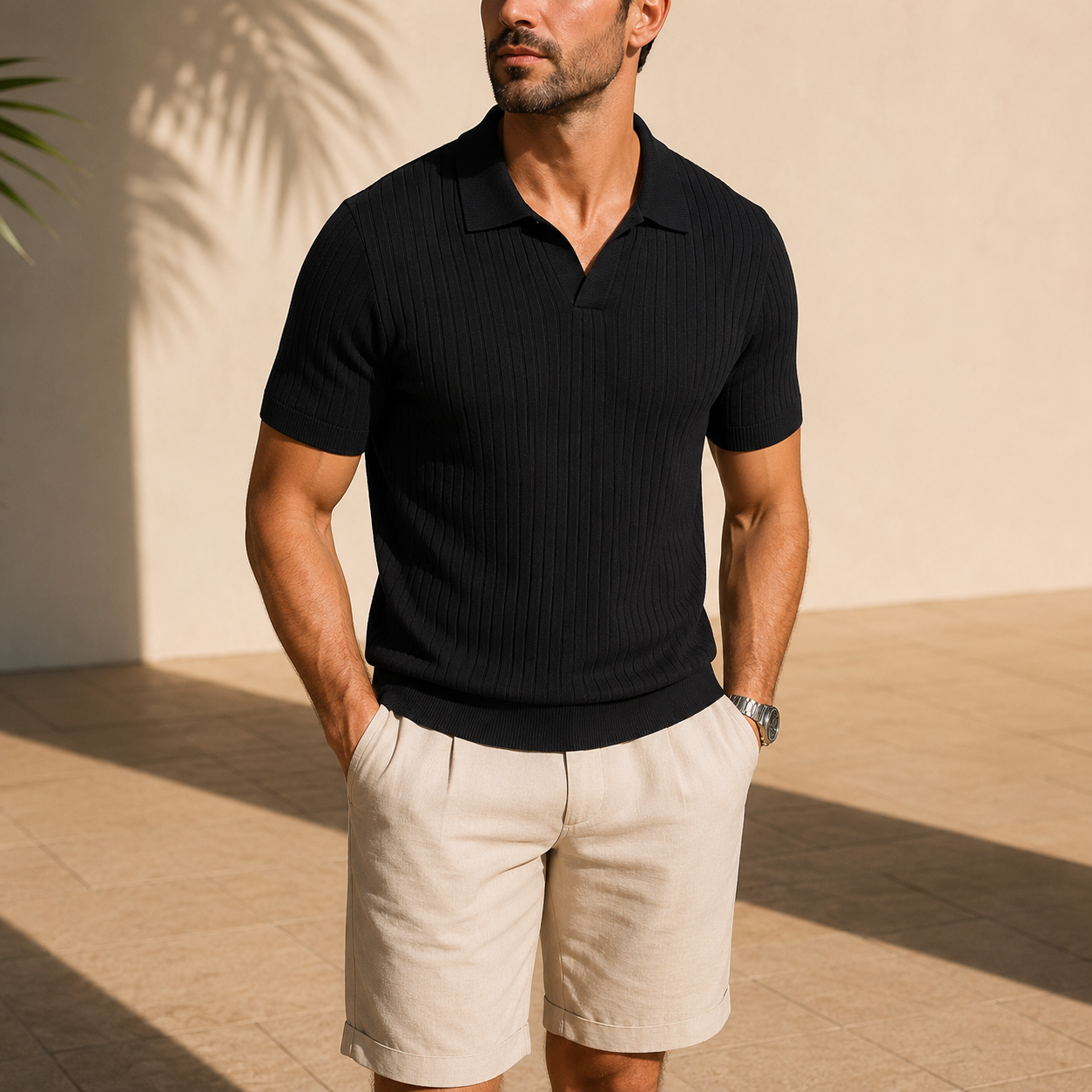 The Ambrose Knit Polo - Soft ribbed knit with a relaxed open lapel, engineered for breathability and all-day comfort