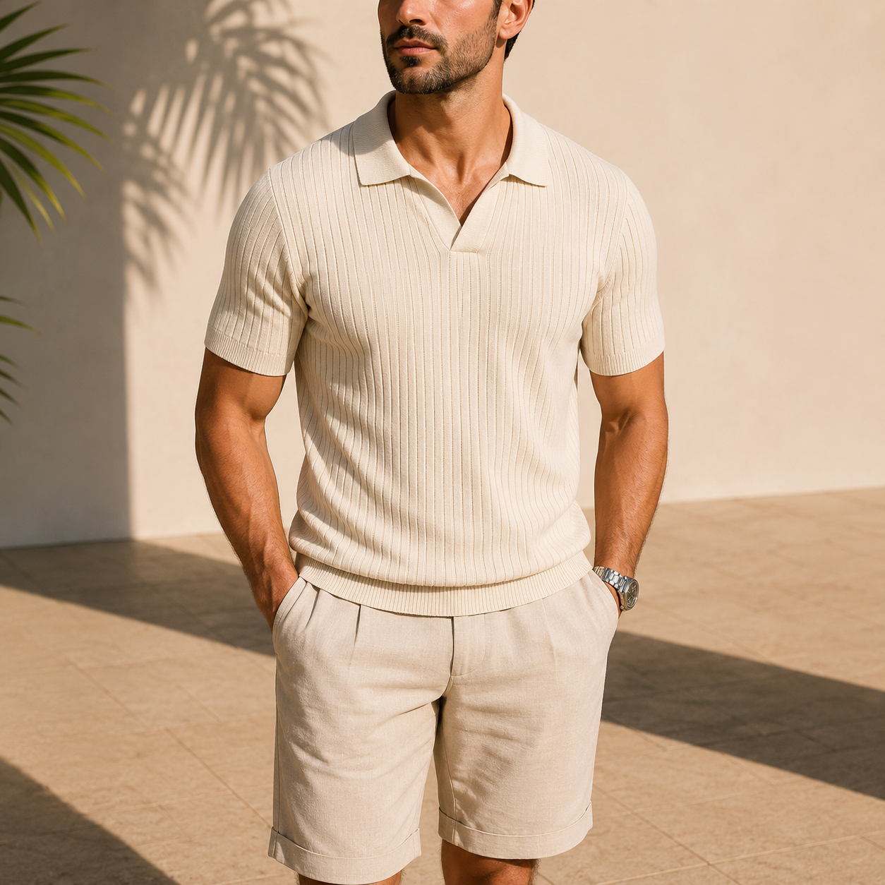 The Ambrose Knit Polo - Soft ribbed knit with a relaxed open lapel, engineered for breathability and all-day comfort