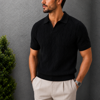 The Whitfield Polo - a richly textured cable-knit polo with a zip placket V-neck 3