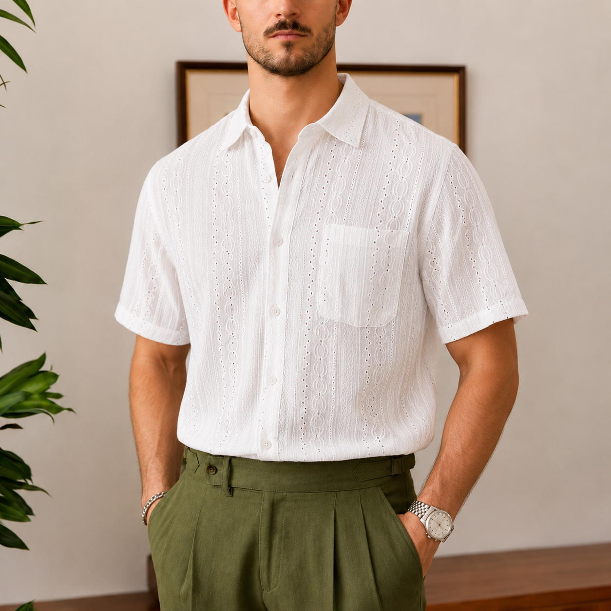 The Ischia Shirt - a textured, breathable weave with retro cut-out detailing