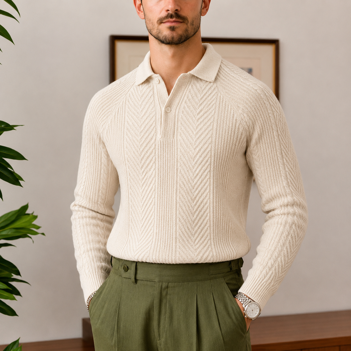 The Whitfield Sweater - twisted cable-knit pullover with a relaxed fit and lapel collar