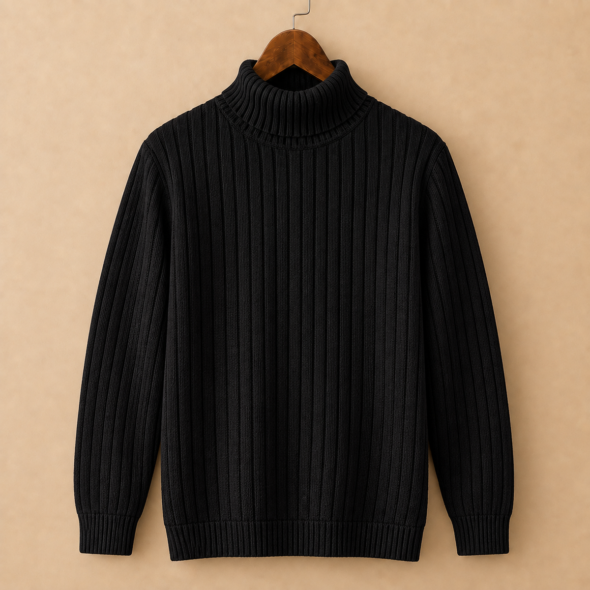 The Fenwick Turtleneck in Black, men's ribbed turtleneck