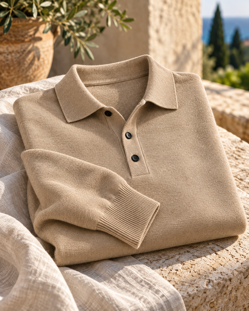 An open lapel, relaxed.