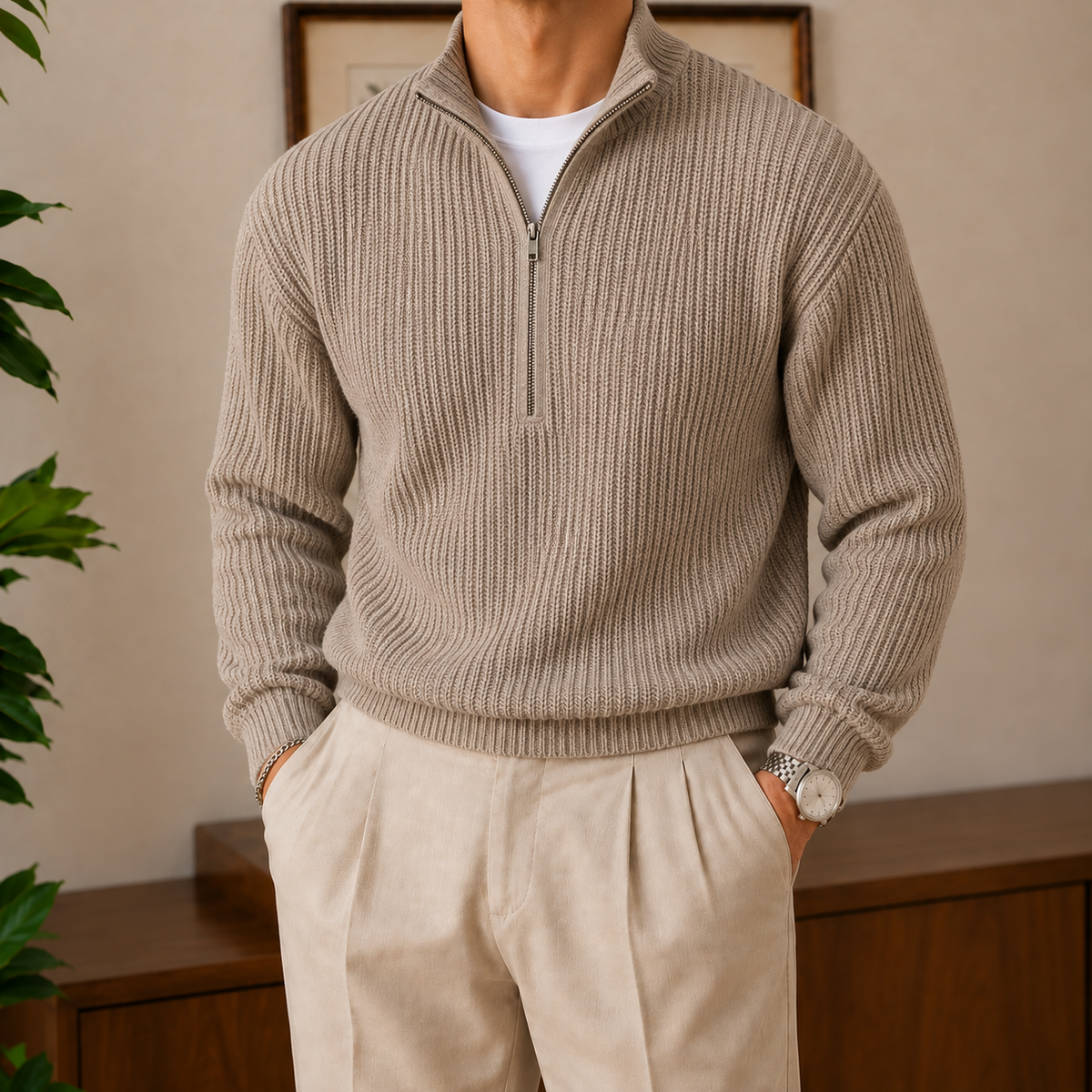The Penrith Half-Zip Sweater in Grey, men's half-zip knit