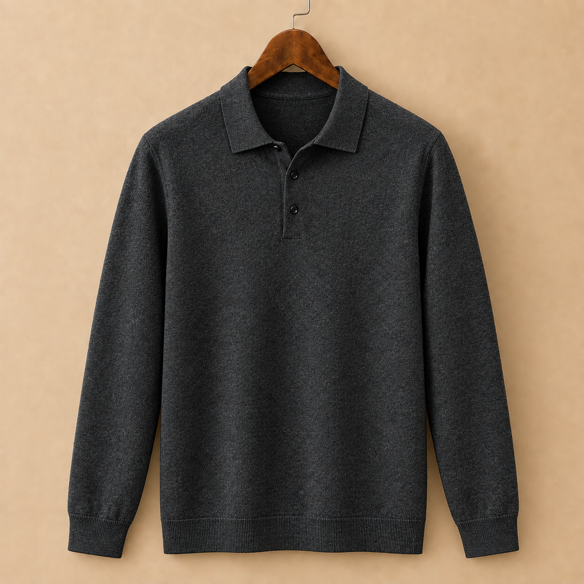 The Aldridge Hooded Sweater in Charcoal on a hanger