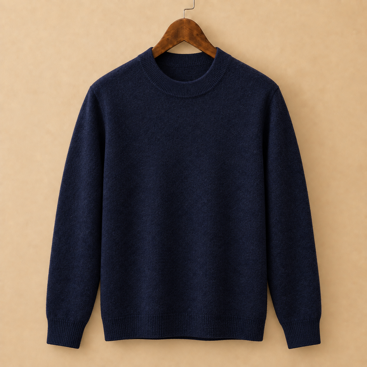 The Alderley Wool Sweater in Navy on a hanger