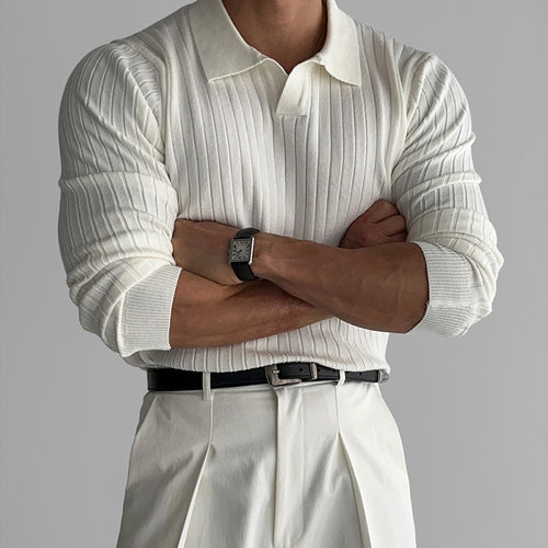 The Ambrose Long Sleeve - Fine-ribbed knit with a soft lapel collar and slim tailored fit