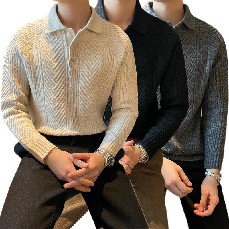 The Whitfield Sweater - twisted cable-knit pullover with a relaxed fit and lapel collar
