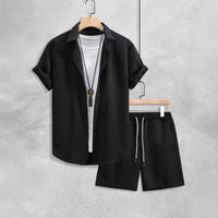 The Cassius Set - Diamond-jacquard weave shirt with matching drawstring shorts 3