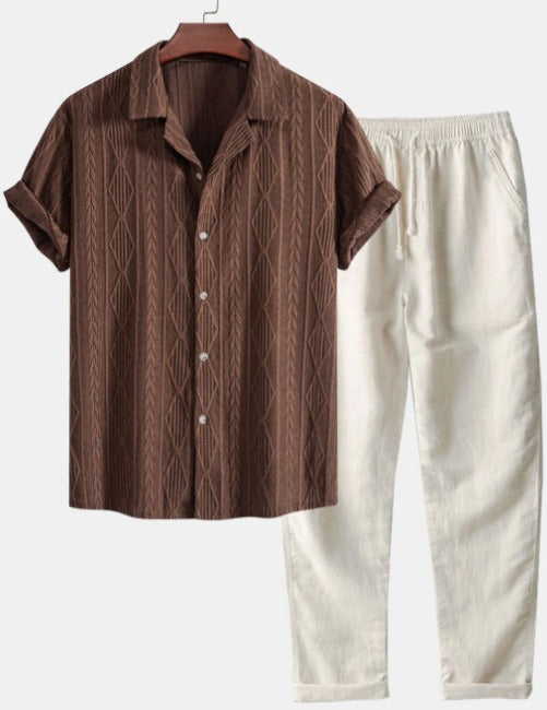 The Havana Set - Printed short-sleeve lapel shirt with matching trousers