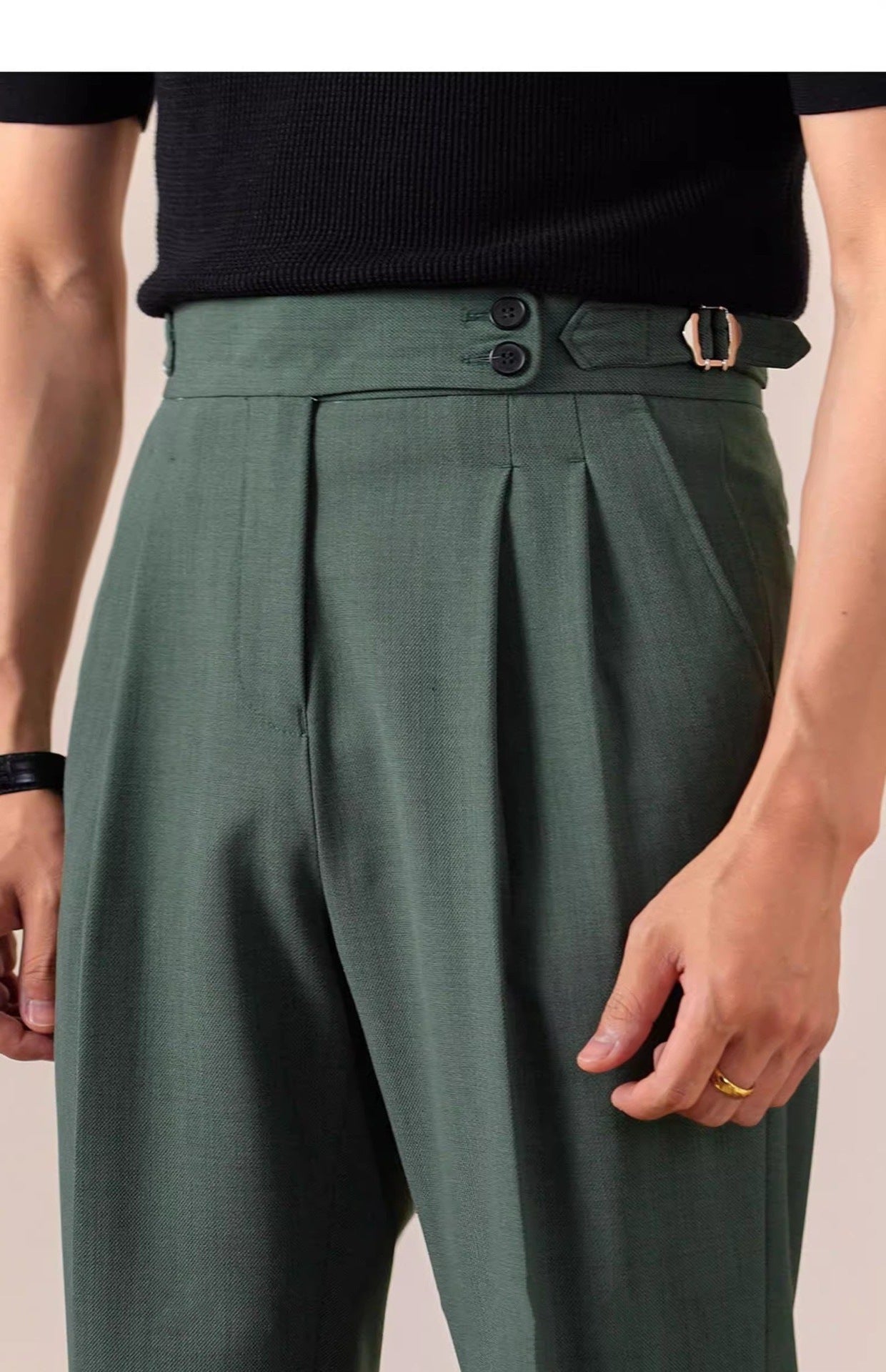 The Napoli Trouser - Neapolitan-inspired tailoring with a side-buckle waist and wrinkle-resistant finish