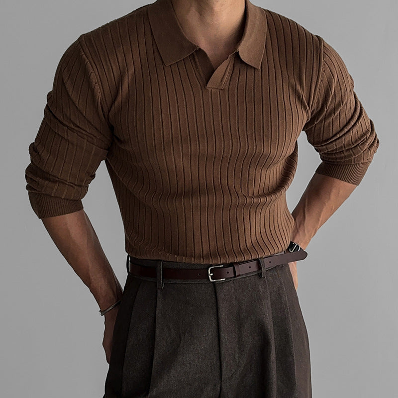 The Ambrose Long Sleeve - Fine-ribbed knit with a soft lapel collar and slim tailored fit