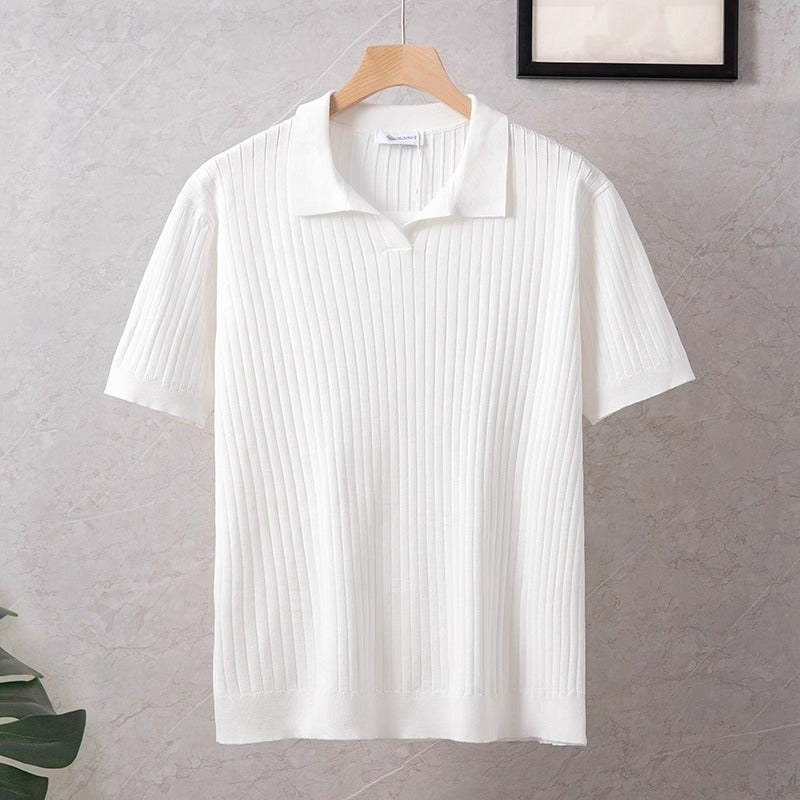 The Ambrose Knit Polo - Soft ribbed knit with a relaxed open lapel, engineered for breathability and all-day comfort