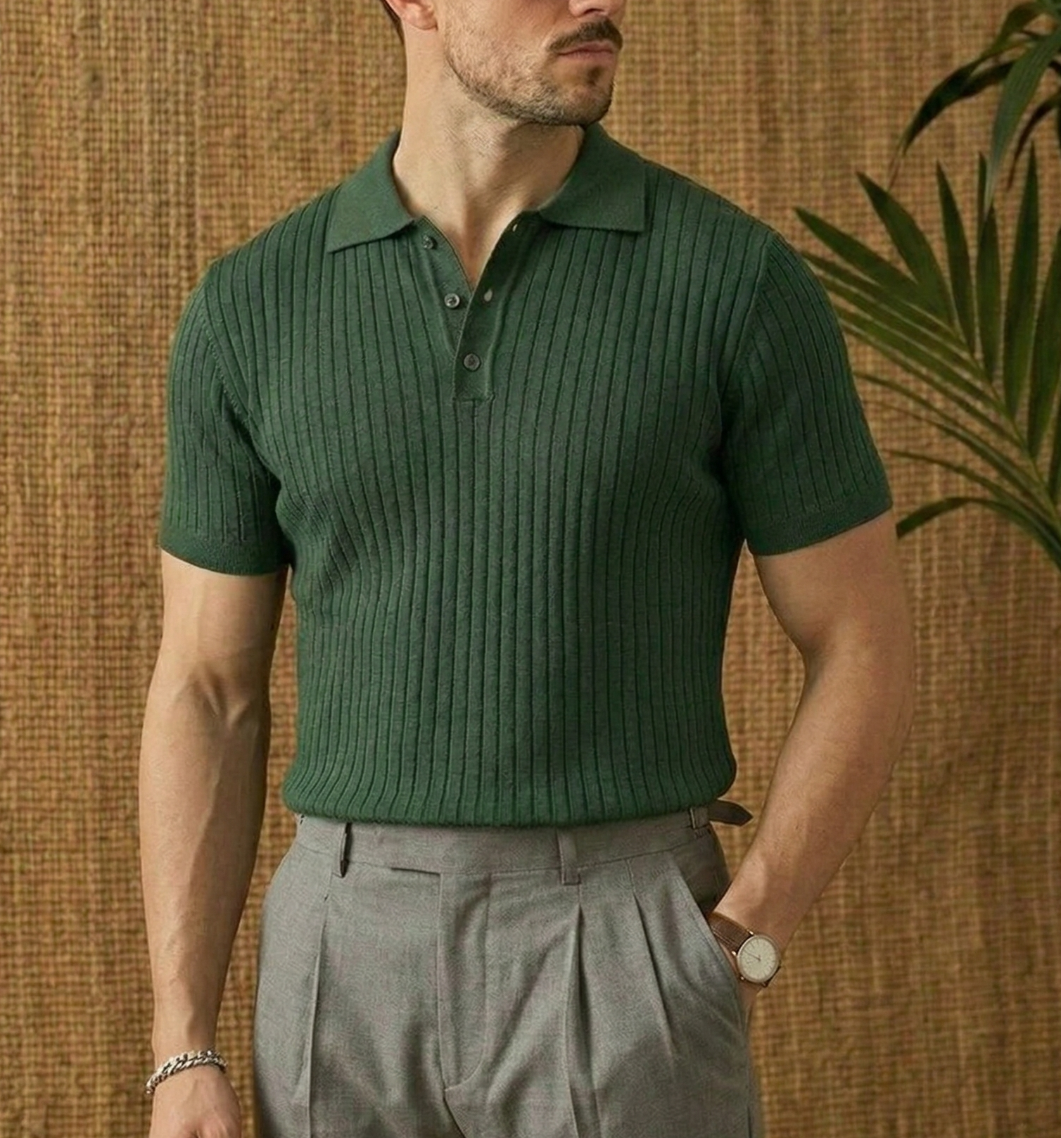 The Ambrose Polo - Diamond-textured knit with a relaxed lapel collar