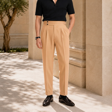 The Napoli Trouser - Neapolitan-inspired tailoring with a side-buckle waist and wrinkle-resistant finish
