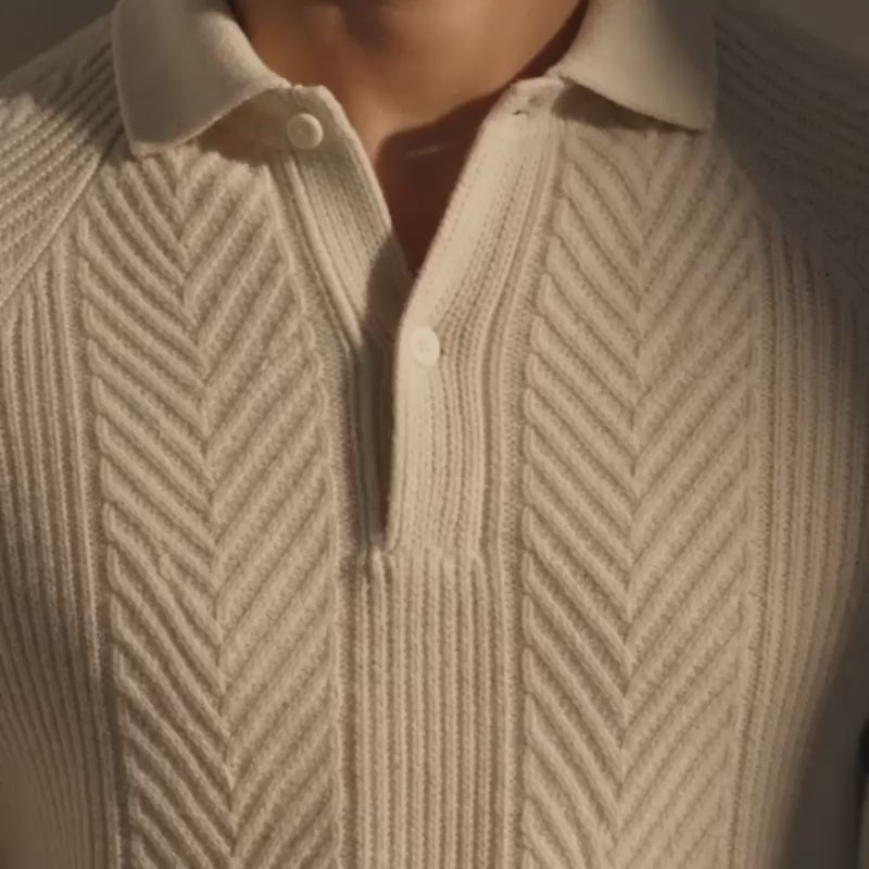 The Whitfield Sweater - twisted cable-knit pullover with a relaxed fit and lapel collar