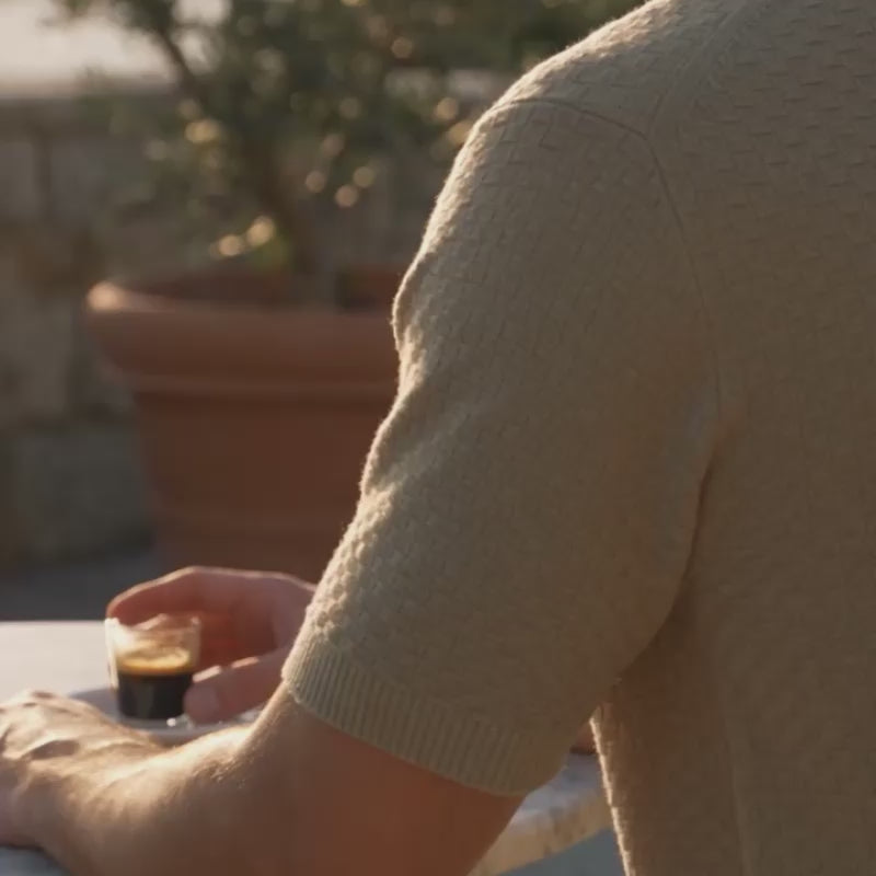 The Sutton Polo - a finely woven waffle-knit polo in breathable ice-silk blend